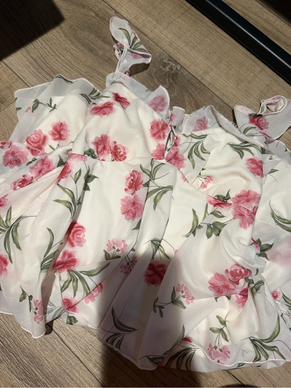 wild fable White Floral Ruffle Camisole Top with Pink Roses